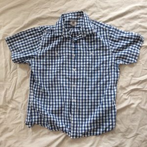 Blue and white plaid old navy button up shirt